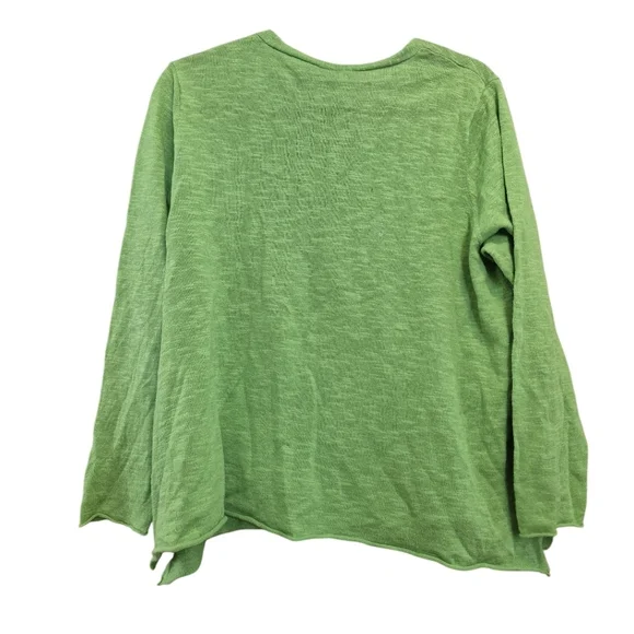 Eileen Fisher Linen Top V-Neck Long Sleeve Knit Classic Pullover Green Sz 1X - Picture 6 of 7